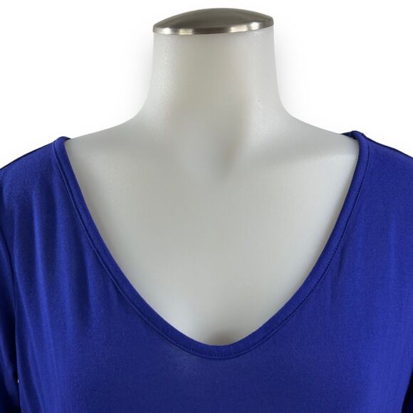 soho New York & Co Jeans WOMENS SMALL Blue 3/4 Sleeve Covered Strap-Back Top NEW - Picture 15 of 16